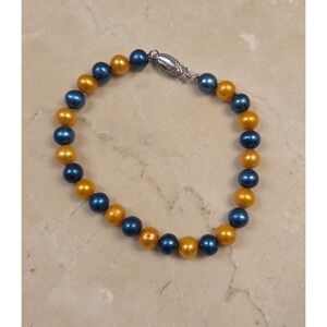 Beautiful Spirit Pearl Bracelet Sterling Silver Orange & Blue Freshwater Pearls